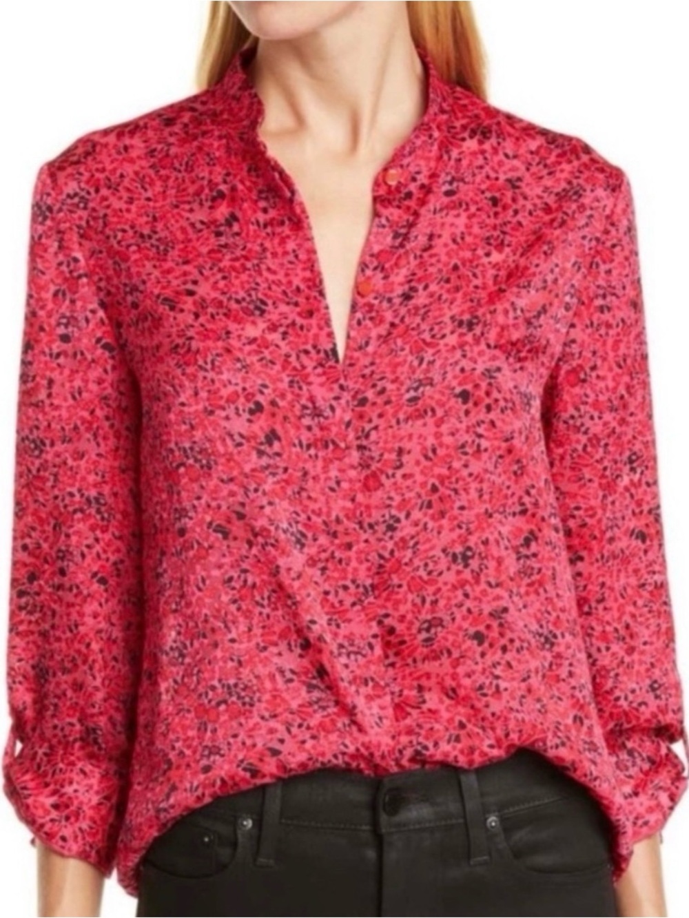 Alice + Olivia Bright Pink Multi Print Blouse Top M NWT